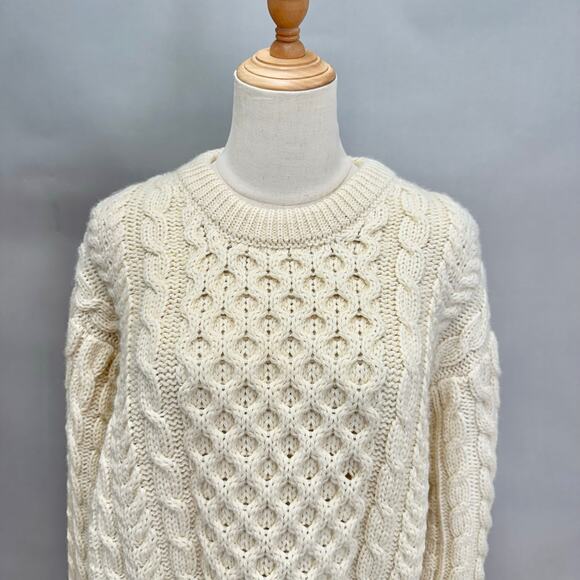 Vintage LL Bean Ireland wool Fisherman ivory cableknit sweater Size X Large XL - Picture 7 of 16